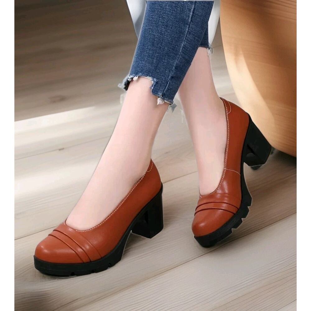 Chunky Platform Classic Pumps Sz 8 By Fashion Preppy Brown Rockabilly